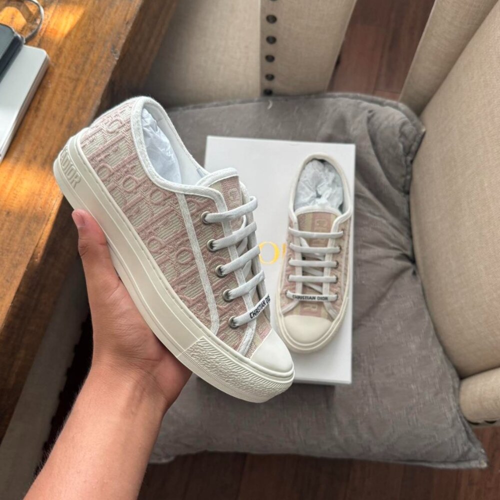 Christian Dior Embroidered Pink Canvas Sneakers EU 38
